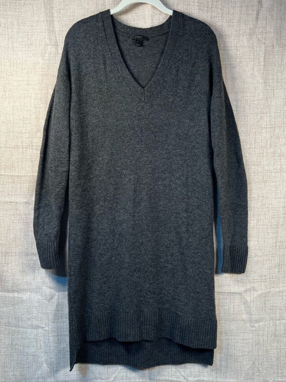 J Crew Sweater Dress Gray Wool Alpaca Blend Long Sleeve V Neck Women's Small
